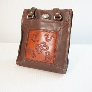 American West Brown Leather Branded Patchwork Tote Bag Western Southwestrn Style